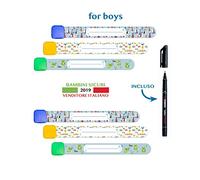 Lot de 6 bracelets d'identification pour enfants en plumes, bracelets anti-perte, étanches, prévention, urgences SOS, avec marqueur indélébile, idée cadeau Maschi + Penna