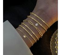 Lot de 6 bracelets en alliage de zircones étincelants avec motifs géométriques - Taille réglable - Fermoirs sécurisés - Convient pour superposition et plusieurs réglages de mode (B)