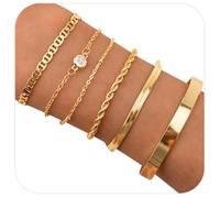 Lot de 6 bracelets réglables en acier inoxydable 14 K plaqué or - 6 pièces chaînes empilables figaro serpent cadeau de Saint-Valentin