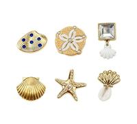 Lot De 6 Breloques De Sandales Pour Pantoufles - Décoration De Chaussures En Coquillage Doré Sur Le Thème De , Ensemble De Breloques De Sandales, Accessoires De Chaussures Inspirés De L'océan Po
