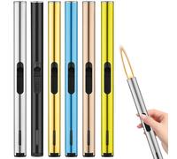 Lot de 6 briquets à tige rechargeables à gaz de 17,6 cm - 6 couleurs - Longue tige - Pour bougies, barbecue, cuisine, cheminée, camping, cadeaux pour hommes - Sans gaz