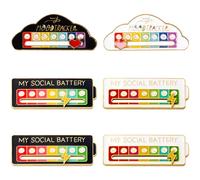Lot de 6 broches de batterie sociale, broches amusantes et personnalisables, My Social Battery Pin, insignes créatifs pour hommes et femmes, montrez votre niveau d'énergie sociale avec style (blanc +