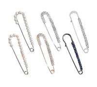 Lot de 6 broches en diamant, épingles à perles, pinces à veste, épingles décoratives, Taglia unica, métal