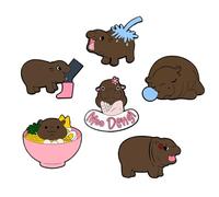 Lot de 6 broches hippopotame mignonnes en forme d'adorable animal, texture en alliage, convient pour décoration de sac et de tissu, décoration de sac d'école