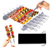 Lot de 6 brochettes de barbecue en acier inoxydable Support Kabob Brosse à huile Sac de rangement Compatible barbecue à gaz et charbon de bois