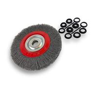Lot de 6 brosses circulaires ACIER | Ø 250 mm | Epaisseur 2 rangs | Fil dur 0.30 mm ondulé | Alésage 32 mm + réducteur bague 25/22/20/16/12 mm | Touret affûteuse ponceuse | Kibros 231252ATx6