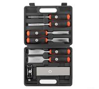 Lot de 6 burins à bois pour menuisiers, tailles de 6 mm à 38 mm, pierre à aiguiser et pinces, poignées ergonomiques pour un contrôle sûr (8 pièces)