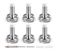 Lot de 6 butées de porte chromées de 5 cm pour plinthes, butées de porte en acier inoxydable très résistantes avec amortissement sonore en caoutchouc blanc