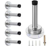 Lot de 6 butées de porte murales chromées pour plinthes - Butées de porte d'intérieur - Butées de porte autocollantes en acier inoxydable avec caoutchouc anti-bruit