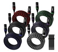 Lot de 6 câbles de microphone XLR mâle vers femelle blindé à 3 broches, en nylon tressé, coques en alliage de zinc, OFC, pour amplificateur, haut-parleur, mixeur avec 10 attaches de câble