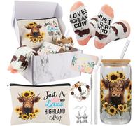 Lot de 6 cadeaux pour femme - Tasses en verre de 473,6 g avec inscription « Just a Girl Who Loves... » - Trousse de maquillage, chaussettes, bracelet, porte-clés, boucles d'oreilles et coffret cadeau