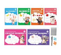 Lot de 6 cahiers d'écriture réutilisables pour l'école maternelle | Carnet d'exercices d'ajout et de soustraction pour suivi des chiffres et lettres pour l'école maternelle