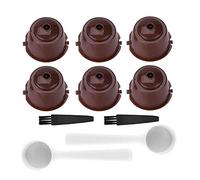 Lot de 6 capsules à café rechargeables réutilisables pour machine Nescafe Dolce Gusto, tasses colorées avec cuillère et pinceau, compatibles avec tous les Dolce/Gusto/Genio/Melody (marron)