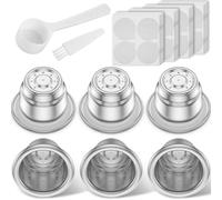 Lot de 6 capsules à expresso réutilisables, en acier inoxydable 304 rechargeables avec 200 feuilles d'aluminium, kit de capsules de café réutilisables avec cuillère à brosse pour machines