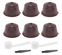 Lot de 6 capsules de café réutilisables pour cafetières Nescafe Dolce Gusto, filtres colorés rechargeables avec brosse de nettoyage et cuillère à mesurer (marron)