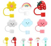 Lot de 6 capuchons de paille en silicone anti-taches et anti-poussière - Pailles réutilisables pour couvercles de paille de 880,5 g et 1200 ml, tasse Stanley de 9 à 10 mm (nuages + fraise)