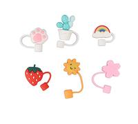 Lot de 6 Capuchons de Paille en Silicone Réutilisables, Décorations D'animaux de Dessin animé Mignons, Bouchons de Protection Anti-poussière, Embouts de Boisson, Couvercles pour