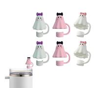 Lot de 6 capuchons de paille fantôme pour tasse Stanley, jolis chapeaux d'Halloween en paille pour gobelets de 1,2 l, accessoires en silicone anti-poussière pour fête d'Halloween