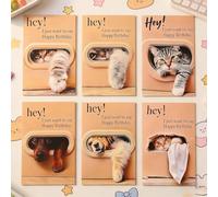 Lot de 6 cartes d'anniversaire en forme de chat mignon, motif patte de chaton ludique, carte d'anniversaire avec enveloppe, meilleur cadeau pour amoureux, famille, amis, 10 x 15 cm
