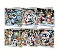 Lot de 6 cartes de Noël avec enveloppes - Peinture diamant 5D - Kit de cartes de vœux de Noël - Kit de fabrication de cartes de vœux pour la famille et les amis