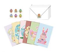 Lot de 6 cartes de Pâques avec enveloppes - Cartes de vœux de Pâques - Carte de lapin mignonne pour enfants - Cartes colorées pour échange en salle de classe, fête d'anniversaire de printemps, cadeaux