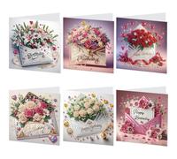 Lot de 6 cartes de vœux à faire soi-même avec fleurs et diamants (H049)