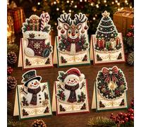 Lot de 6 cartes de vœux de Noël à faire soi-même, couronne de perles 3D (#C | Comprend des enveloppes, des loisirs créatifs pour adultes, des strass étincelants, un estampage doré, facile à faire