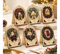 Lot de 6 cartes de vœux de Noël à faire soi-même, couronne de perles 3D (#D | Comprend des enveloppes, des loisirs créatifs pour adultes, des strass étincelants, un estampage doré, facile à faire