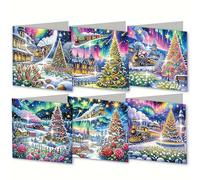 Lot de 6 cartes de vœux de Noël avec peinture diamant 5D à faire soi-même avec enveloppes pour enfants, adultes, débutants, cadeau de vacances (A)