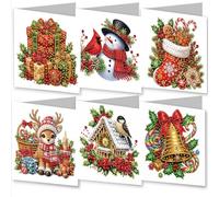 Lot de 6 cartes de vœux de Noël avec peinture diamant - Kit de cartes de vacances enneigées 5D à faire soi-même avec enveloppes, cadeau d'hiver fait à la main pour adultes et personnes âgées - 01-Noël