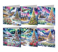 Lot de 6 cartes de vœux de Noël avec strass Motif gobelin