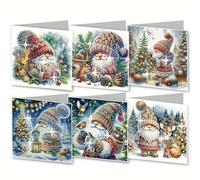 Lot de 6 cartes de vœux de Noël Diamond Art - Fait à la main - Cadeau créatif pour la famille et les amis - Kit d'artisanat relaxant (Père Noël)