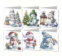 Lot de 6 cartes de vœux de Noël Diamond Art - Fait à la main - Cadeau créatif pour la famille et les amis - Kit d'artisanat relaxant (bonhomme de neige)