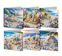 Lot de 6 cartes de vœux de Noël Diamond Art - Kit créatif fait à la main pour soulager le stress, la création d'art et un cadeau unique, activité artisanale relaxante pour la famille et les amis