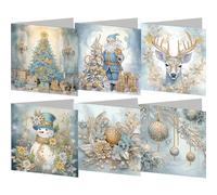 Lot de 6 cartes de vœux de Noël motif gobelin en strass (HK028)
