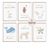 Lot de 6 cartes de vœux pour la naissance d'un bébé | Lot de 6 cartes pliantes avec enveloppe naturelle de naissance bébé fille et garçon | Carte de vœux douce pour bébé (naissance bébé)