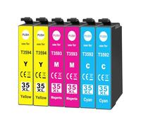 Lot de 6 cartouches d'encre 35XL compatibles avec Epson 35XL (2 x 35XL cyan, 2 x 35XL magenta, 2 x 35XL jaune) pour Workforce Pro WF-4720DWF WF-4725DWF WF-4730DTWF WF-4730DWF