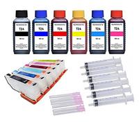 Lot de 6 cartouches d'encre rechargeables avec puces de réinitialisation automatique T24 XL + 6 cartouches d'encre de 100 ml compatibles avec Expression Photo XP-55, 750, 760, 850, 860, 950, 960, 970