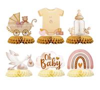 Lot de 6 Centres de Table en Nid d'abeille Décoration Table,Déco Table Baby Shower,Centre de Table Baby Shower, pour Baptême Fête de Naissance Baby Shower des Filles (Jaune crème)