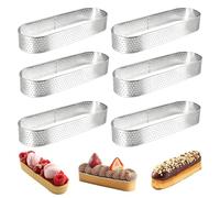 Lot de 6 Cercles à Pâtisserie Ovales en Acier Inoxydable 304 - Moules à Tartelette Perforés pour Mousse, Quiches, Desserts Français