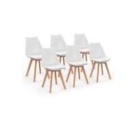 IDMarket – Lot de 6 chaises Sara scandinaves blanches pour salle à manger H. 79,5 cm