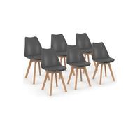 IDMarket Lot de 6 chaises scandinaves SARA gris foncé pour salle à manger