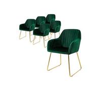 ML-Design Set de 6 Chaises de Salle à Manger, Vert, Assise Rembourrée en Velours, Pieds Dorés en Métal, avec Dossier et Accoudoirs Ergonomiques, Fauteuil Moderne de Salon Bureau Chambre Cuisine