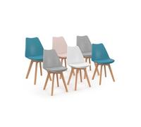 IDMarket - Lot de 6 chaises scandinaves SARA Mix Color pastel, Rose, Blanc, Gris clair x2 Bleu x2