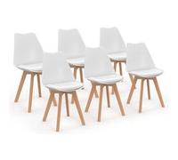 IDMarket – Lot de 6 chaises Sara scandinaves blanches pour salle à manger H. 79,5 cm