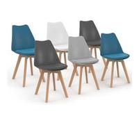 Lot de 6 chaises scandinaves SARA mix color blanc, gris clair, bleu canard x2, g
