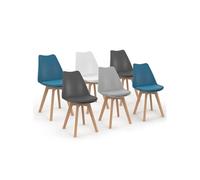 Lot De 6 Chaises Sara Mix Color Blanc, Gris Clair, Bleu Canard X2, Gris Foncé X2 Multicolore