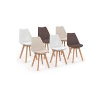 IDMarket – Lot de 6 chaises scandinaves SARA – Mix taupe, beige et blanc