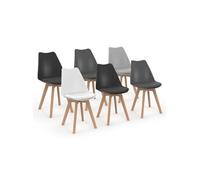 IDMarket Lot 6 chaises SARA scandinaves – mix gris clair, blanc, gris foncé x2, noir x2