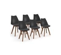 IDMarket Chaises Sara – Lot de 6 scandinaves noires, pieds foncés pour salle à manger